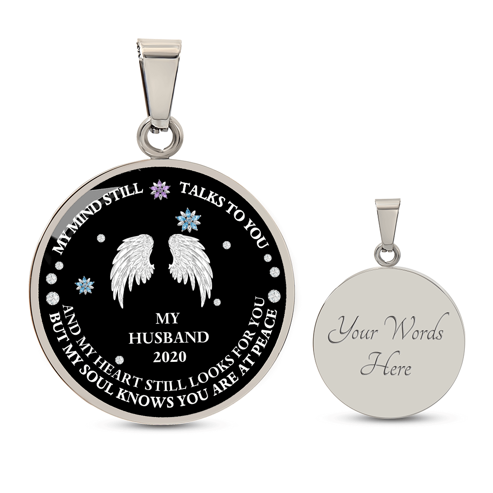 Angel Wings Memorial Necklace for Husband Loss, Sympathy Jewelry for Wife, Remembrance Keepsake