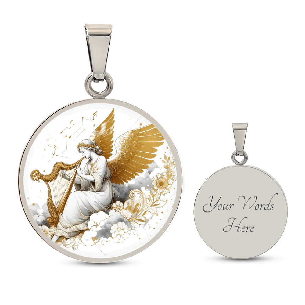 Luxury Angel Harp Circle Necklace – Elegant Graphic Jewelry Gift by ShineOn Fulfillment