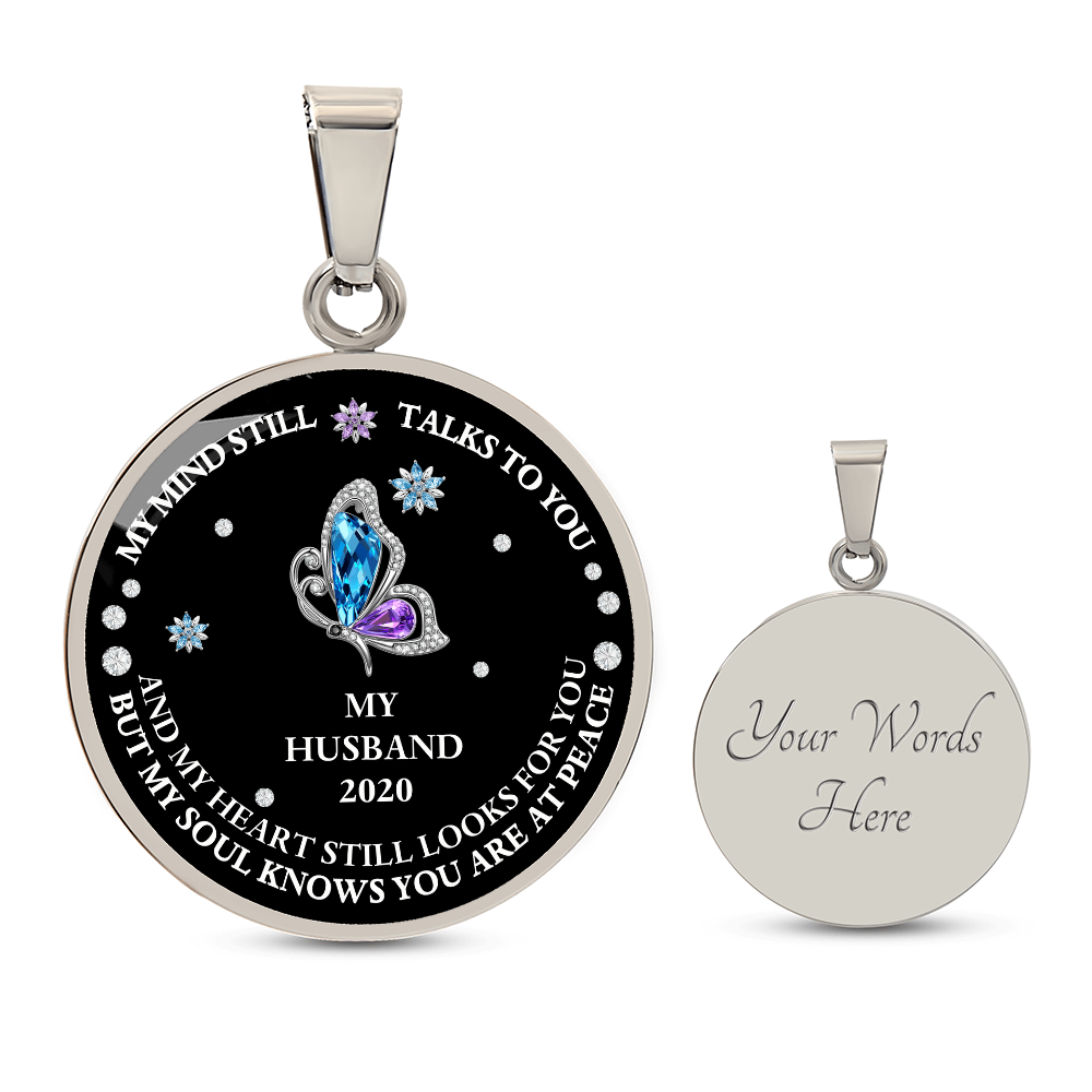 Circle Necklace Husband memorial with Butterfly