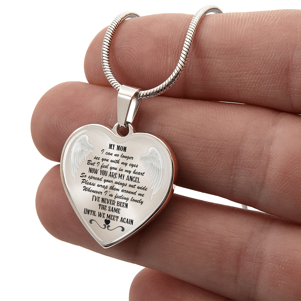 My Mom, My Angel Heart Pendant Memorial Necklace