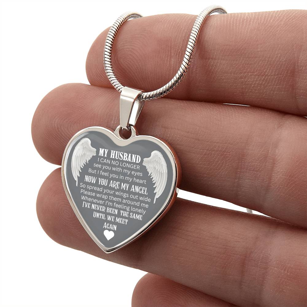 Luxury Graphic Heart Necklace Until We meet again Angel Wings design