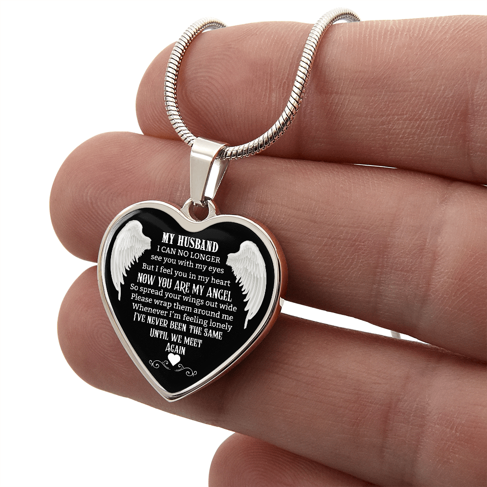 Husband Memorial Heart Pendant, Personalized Angel Keepsake, Sympathy Jewelry Gift