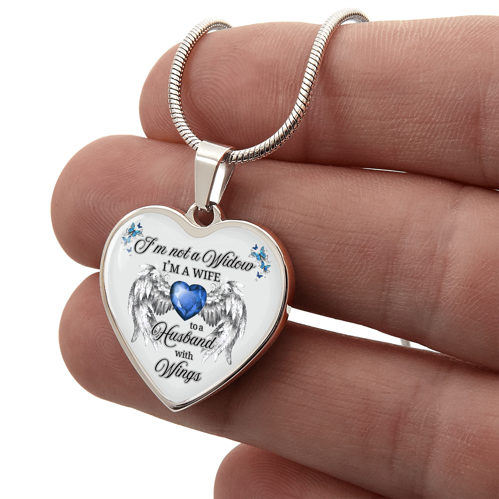 Husband in Heaven Memorial Necklace – “Wife to a Husband with Wings” Heart Pendant Gift