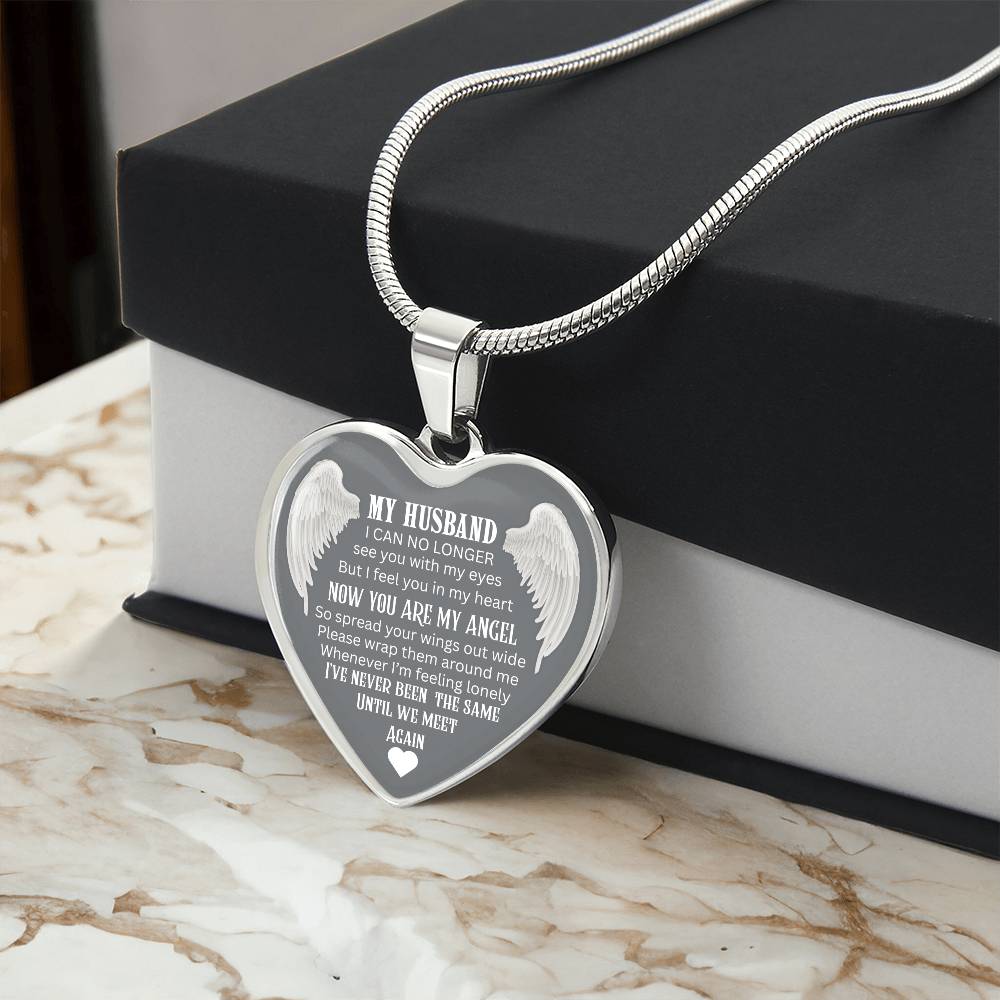 Luxury Graphic Heart Necklace Until We meet again Angel Wings design