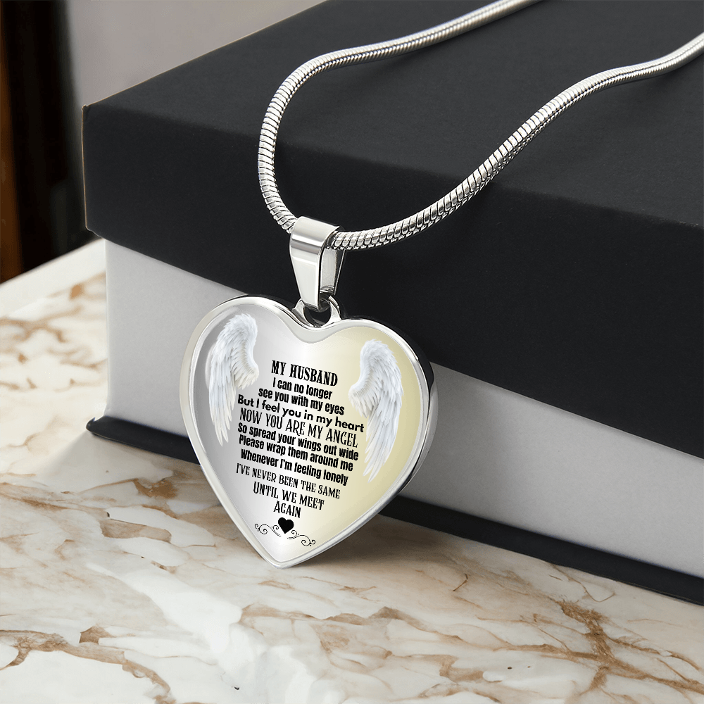 Husband Memorial Heart Pendant Necklace Angel Keepsake Jewelry for Widows In Loving Memory Gift Personalized Loss Remembrance Jewelry
