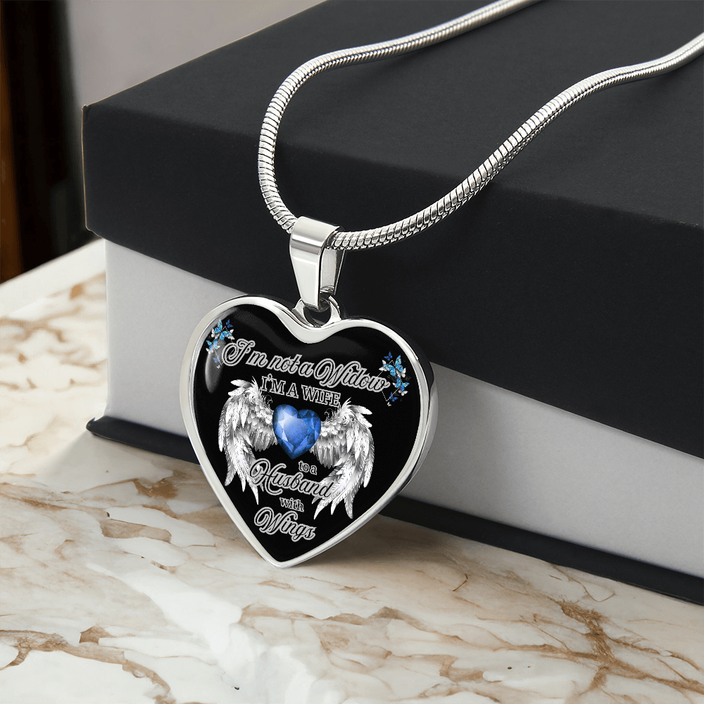 Wife to a Husband with Wings Memorial Necklace – Luxury Heart Pendant – Sympathy Gift for Loss of Husband – Remembrance Jewelry for Her by ShineOn Fulfillment