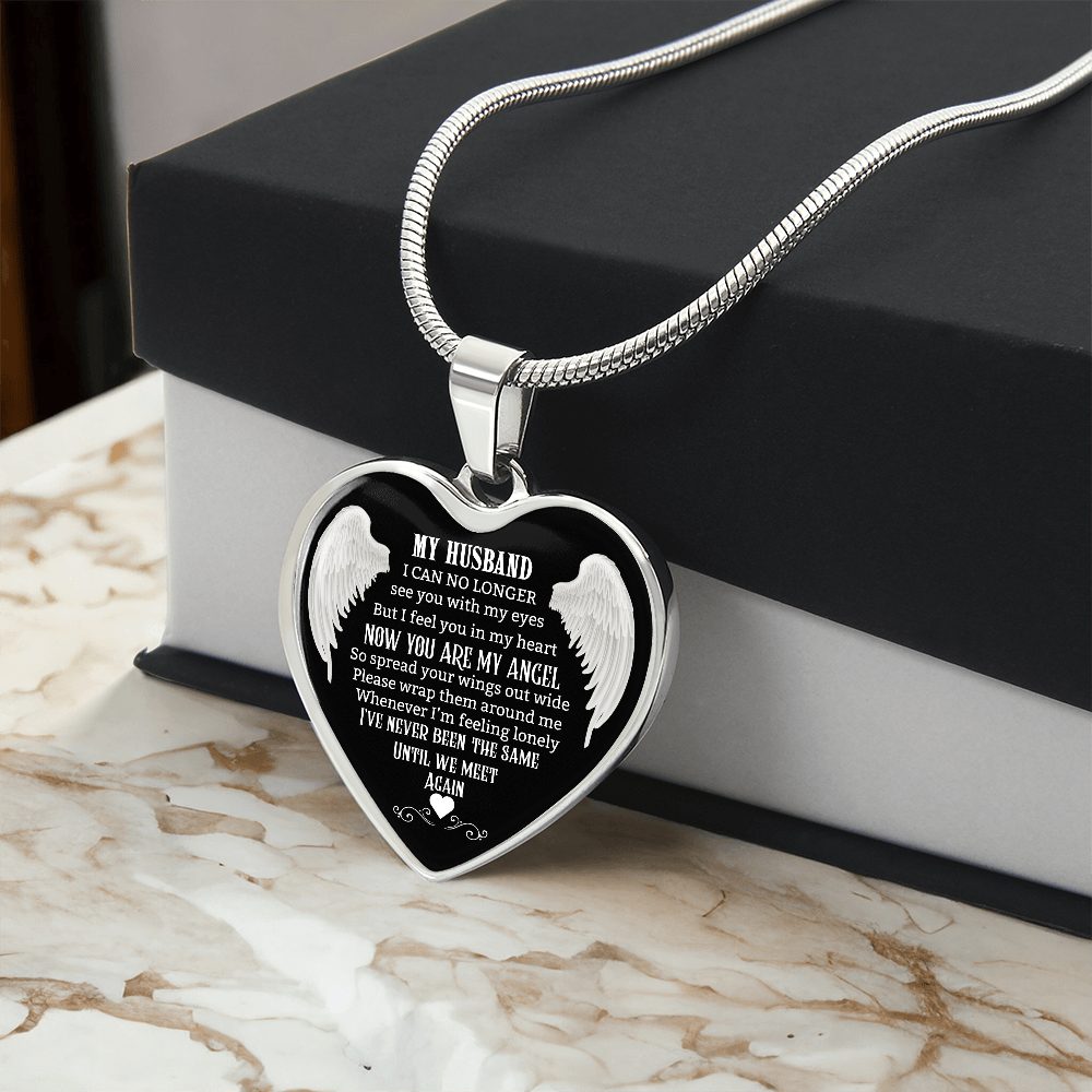 Husband Memorial Heart Pendant, Personalized Angel Keepsake, Sympathy Jewelry Gift