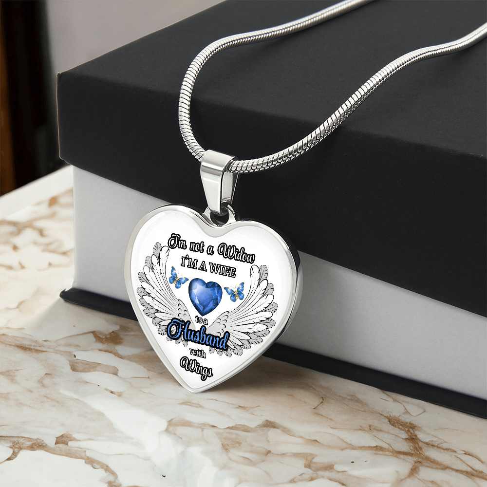 Personalized Memorial Necklace for Wife – "I'm a Wife to a Husband with Wings" – Heart Pendant Sympathy Gift – Loss of Husband Jewelry by ShineOn Fulfillment