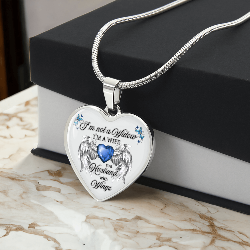 Husband in Heaven Memorial Necklace – “Wife to a Husband with Wings” Heart Pendant Gift