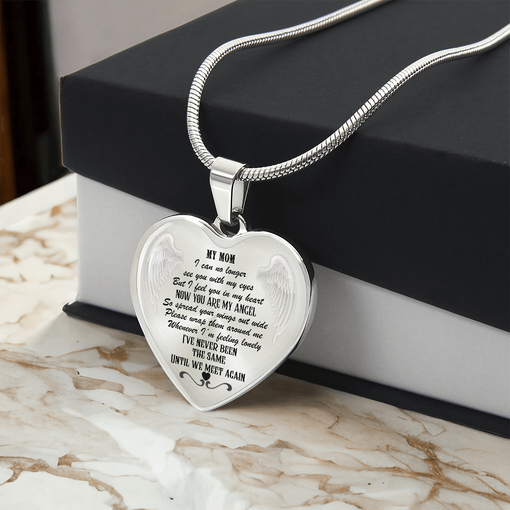 My Mom, My Angel Heart Pendant Memorial Necklace