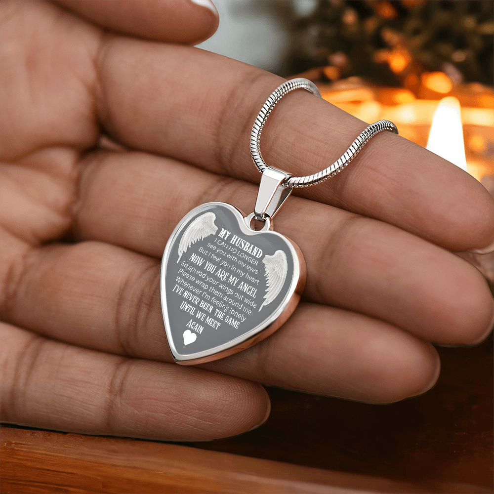 Luxury Graphic Heart Necklace Until We meet again Angel Wings design