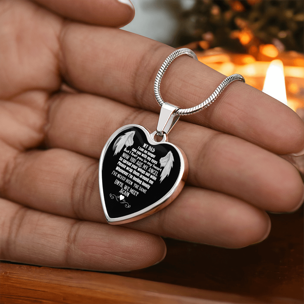 Dad Memorial Heart Necklace – Angel Wings Keepsake, Bereavement Gift