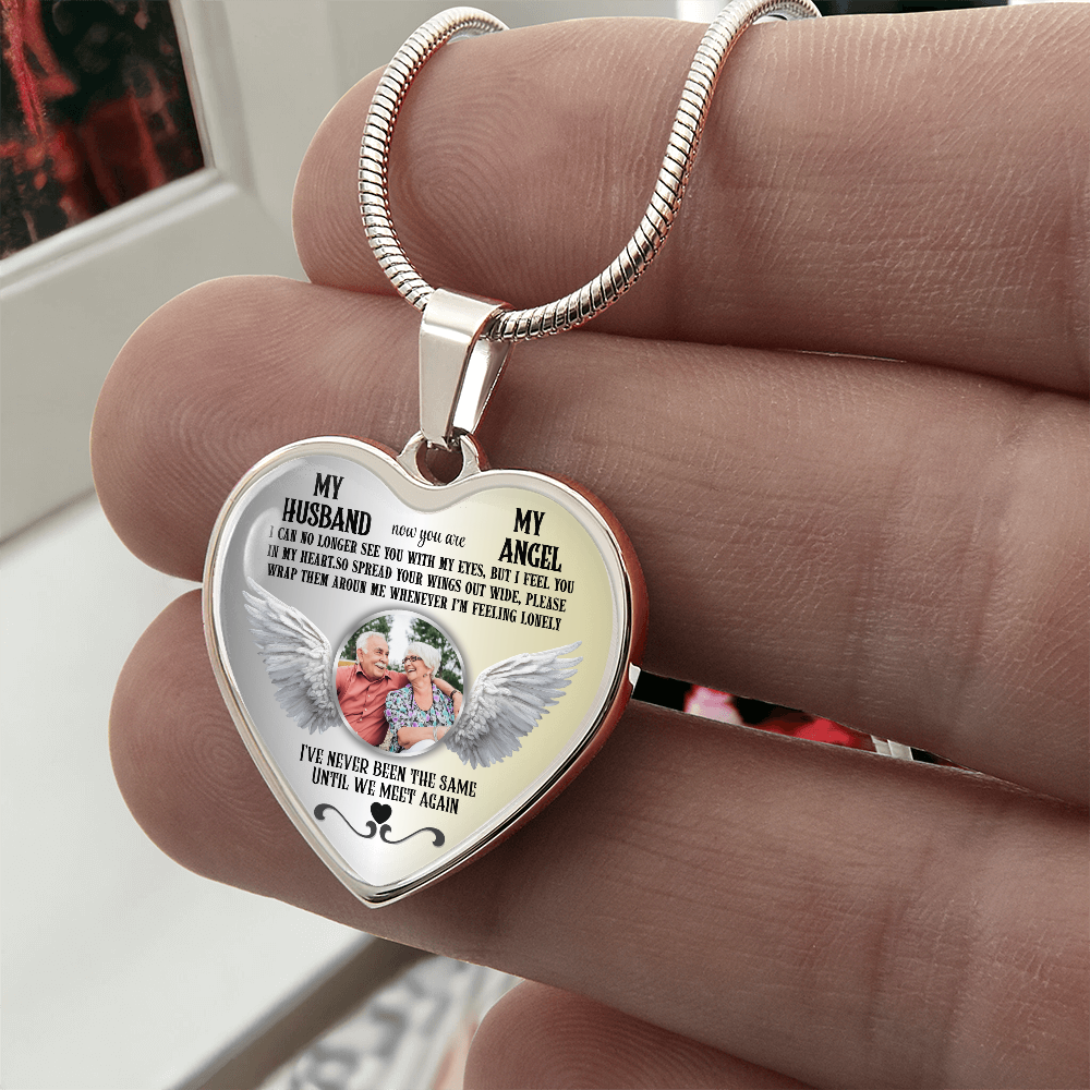 Personalized Memorial Photo Heart Necklace, Husband Loss Remembrance Gift, Custom Sympathy Jewelry, In Loving Memory Keepsake
