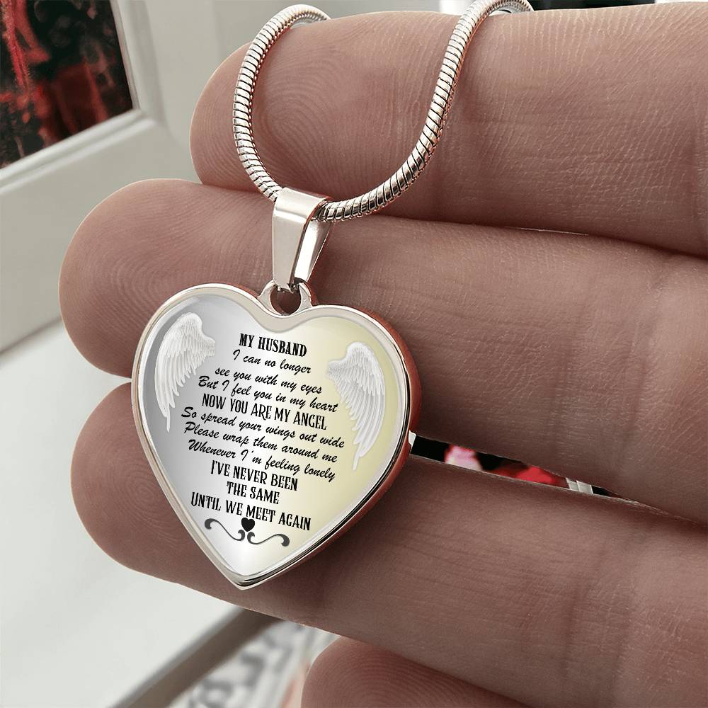 Personalized Husband Memorial Heart Necklace: Angel Memory Keepsake