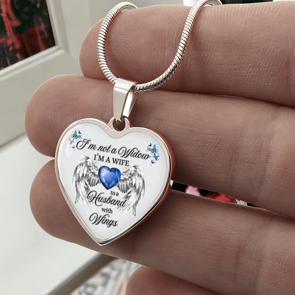 Husband in Heaven Memorial Necklace – “Wife to a Husband with Wings” Heart Pendant Gift