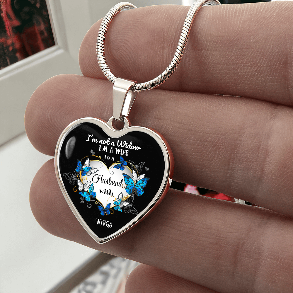 Luxury Graphic Heart Necklace I'm not a Widow Butterflies design by ShineOn Fulfillment