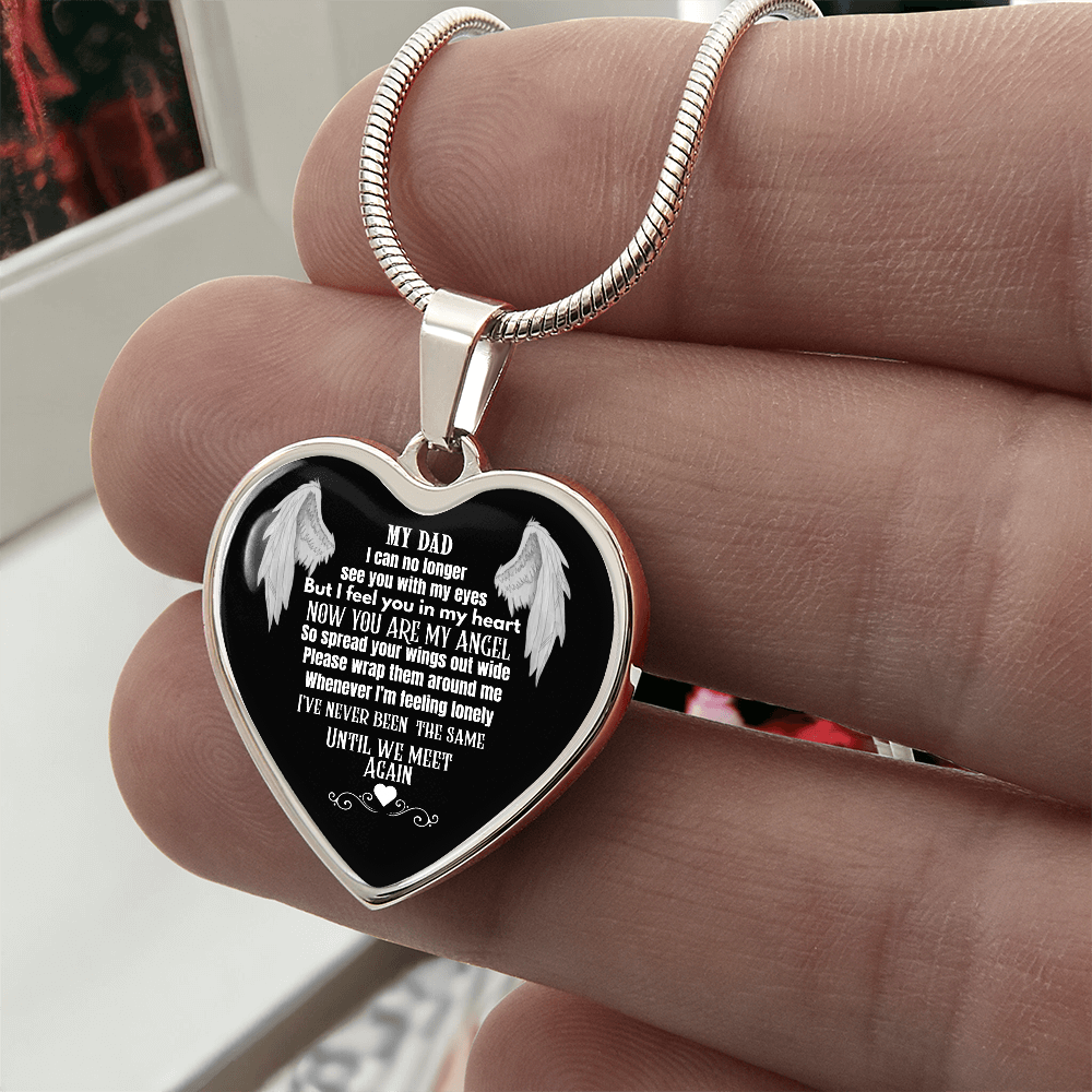 Dad Memorial Heart Necklace – Angel Wings Keepsake, Bereavement Gift