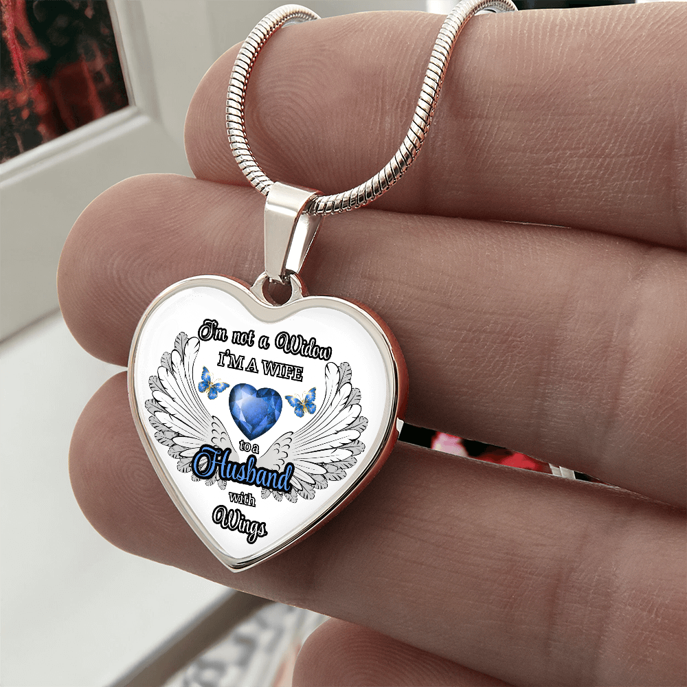Personalized Memorial Necklace for Wife – "I'm a Wife to a Husband with Wings" – Heart Pendant Sympathy Gift – Loss of Husband Jewelry by ShineOn Fulfillment