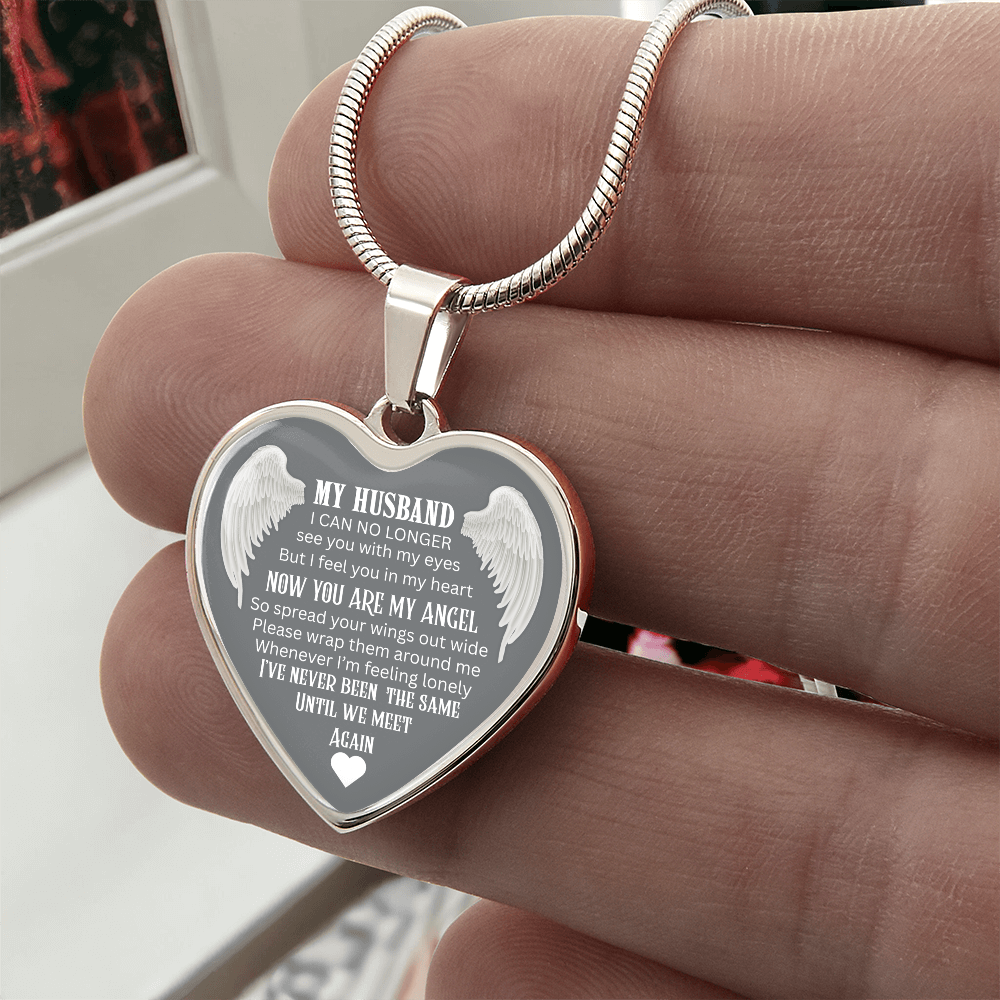Luxury Graphic Heart Necklace Until We meet again Angel Wings design