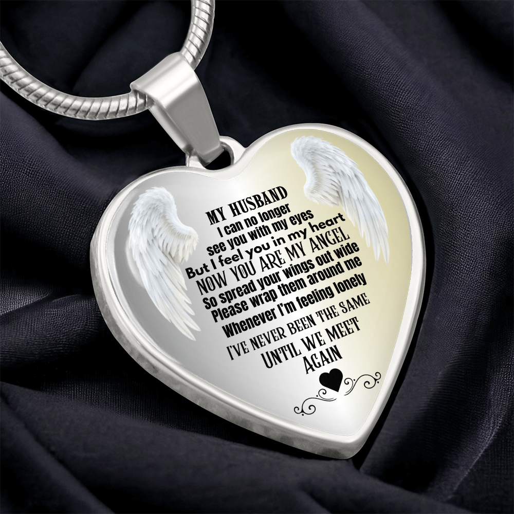 Husband Memorial Heart Pendant Necklace Angel Keepsake Jewelry for Widows In Loving Memory Gift Personalized Loss Remembrance Jewelry