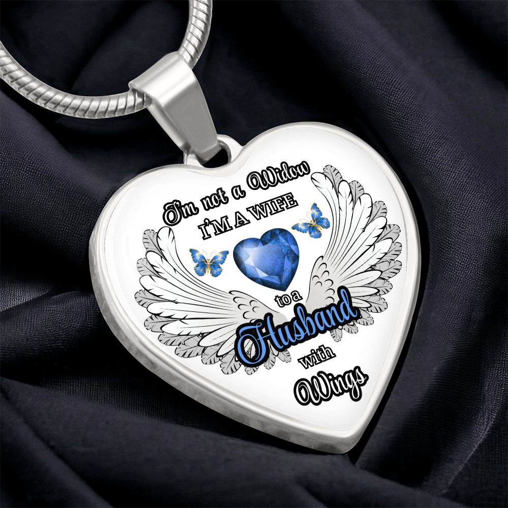 Personalized Memorial Necklace for Wife – "I'm a Wife to a Husband with Wings" – Heart Pendant Sympathy Gift – Loss of Husband Jewelry by ShineOn Fulfillment