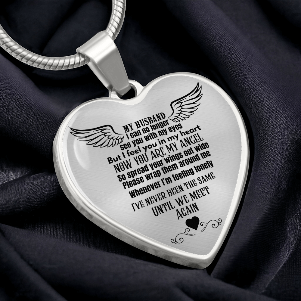 Heart Pendant Necklace for Widows, Angel Remembrance Jewelry Gift for Husband in Loving Memory, Grief Support, Anniversary & Memorial Gift