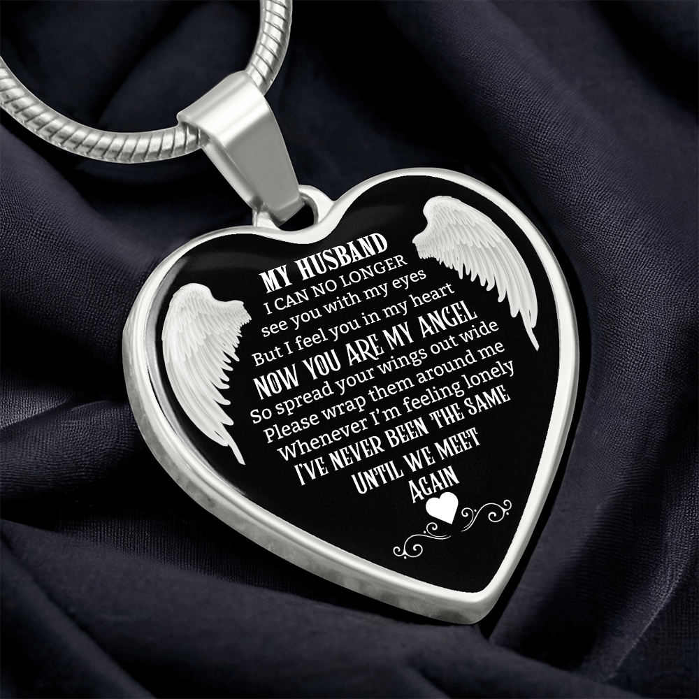 Husband Memorial Heart Pendant, Personalized Angel Keepsake, Sympathy Jewelry Gift
