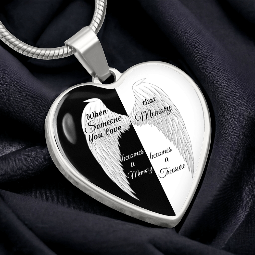 Luxury Graphic Heart Necklace Black and White with White Angel wings
