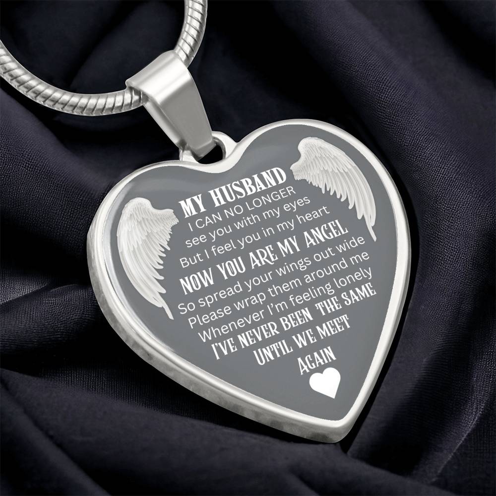 Luxury Graphic Heart Necklace Until We meet again Angel Wings design