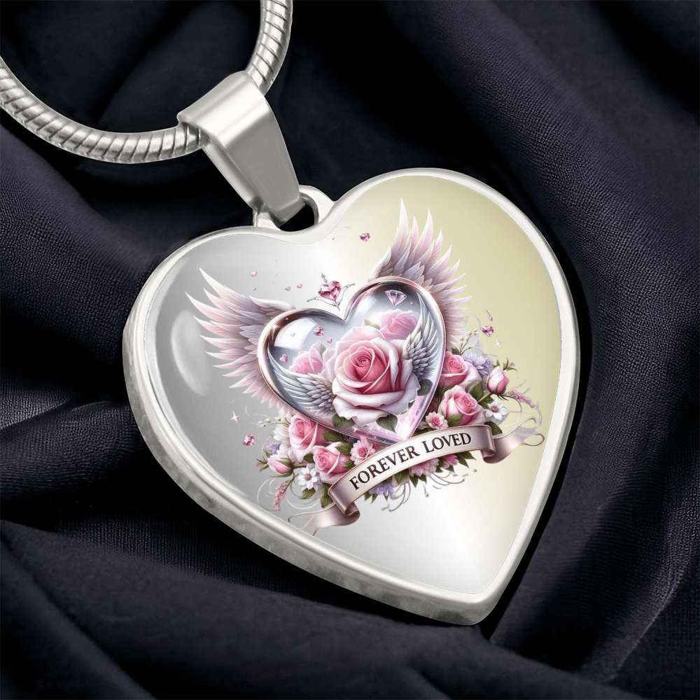 Luxury Heart Necklace - Pink Rose Forever Loved
