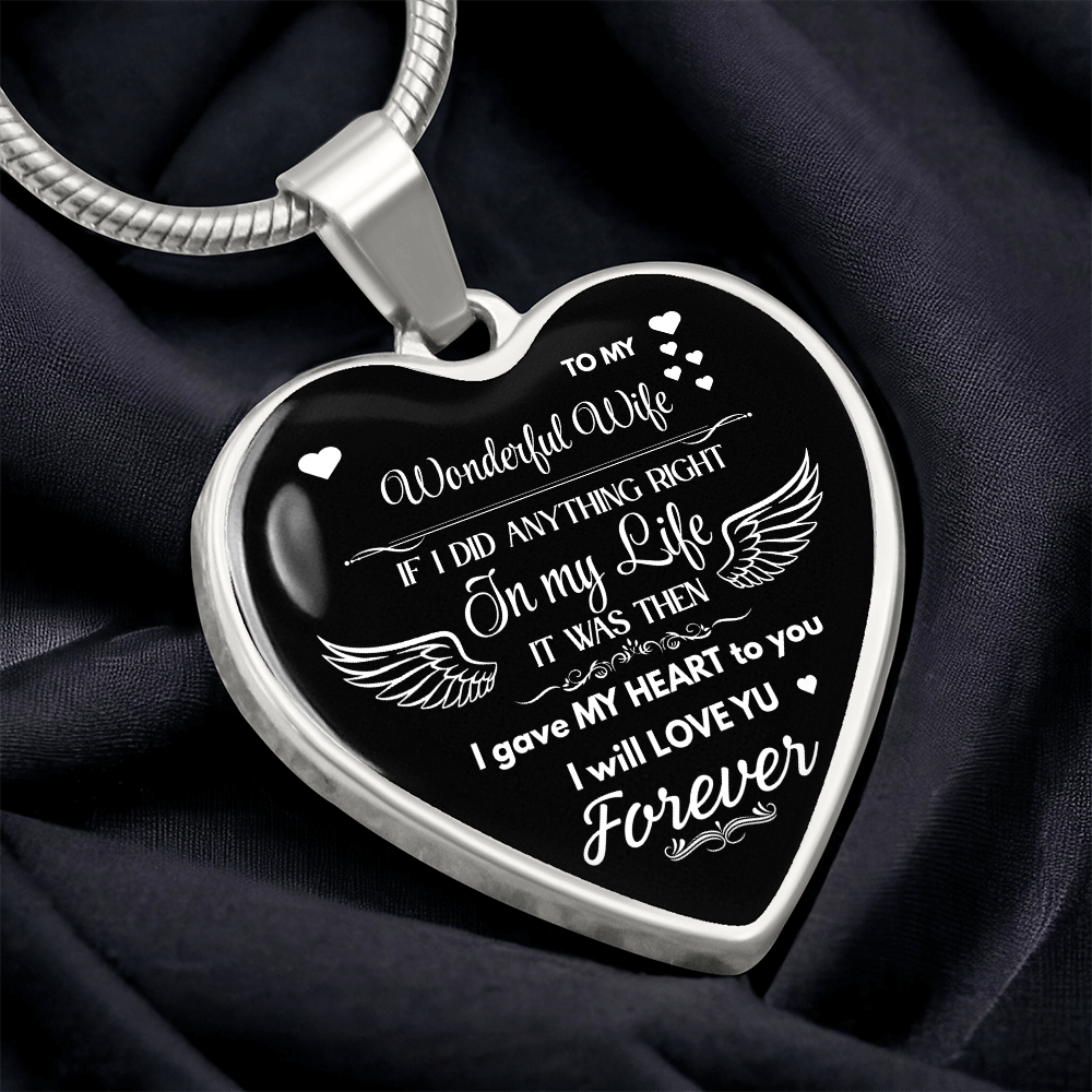 Luxury Graphic Heart Necklace To My Wonderful Wife - Angel Wings -Love Gift to Wife by ShineOn Fulfillment