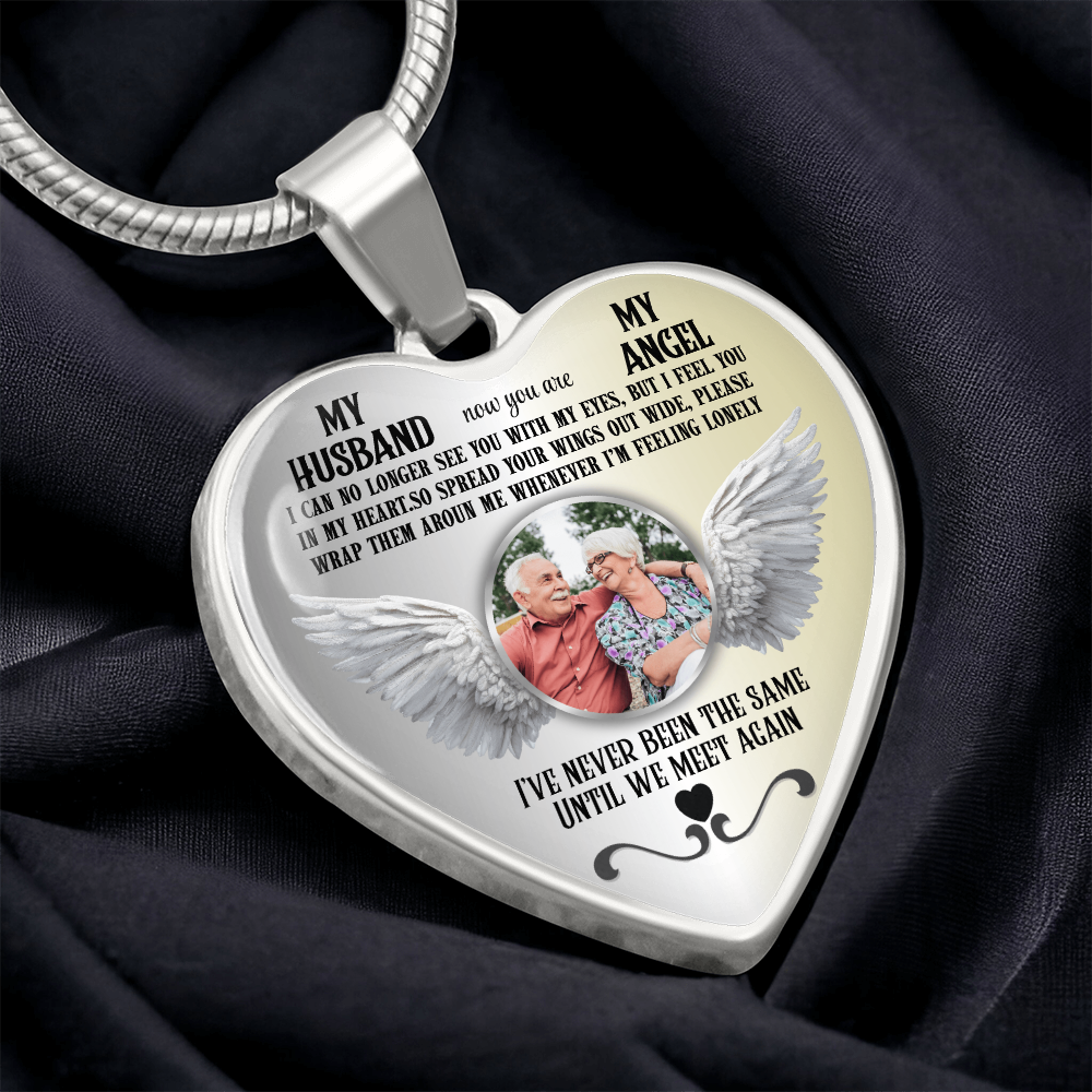 Personalized Memorial Photo Heart Necklace, Husband Loss Remembrance Gift, Custom Sympathy Jewelry, In Loving Memory Keepsake