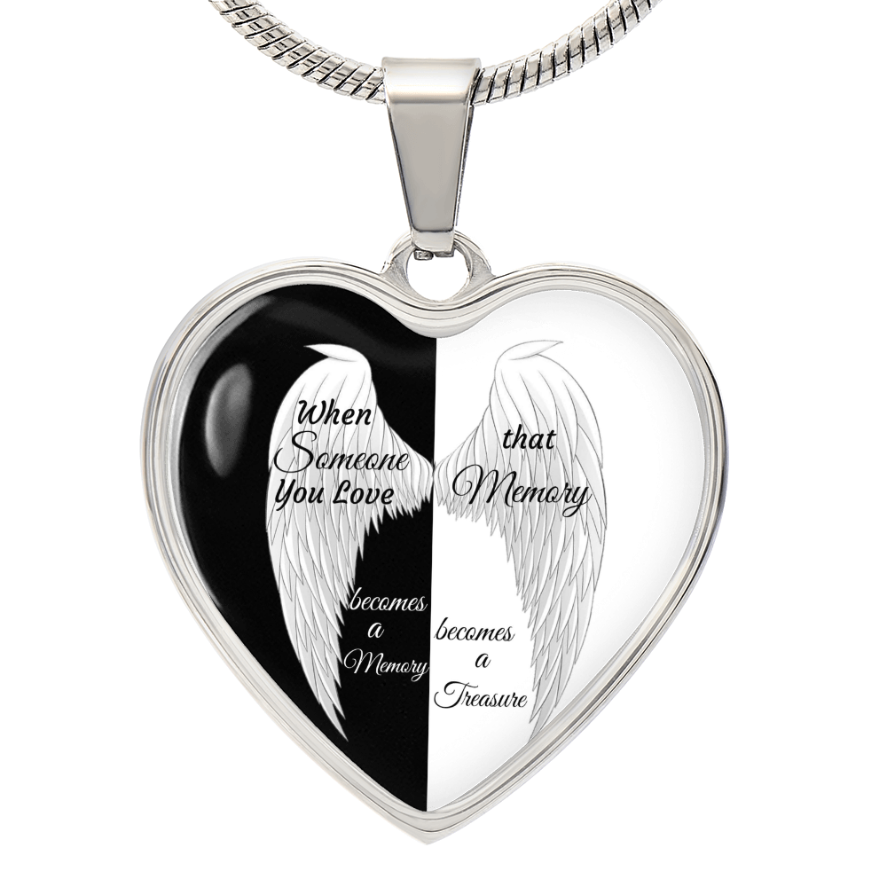 Luxury Graphic Heart Necklace Black and White with White Angel wings
