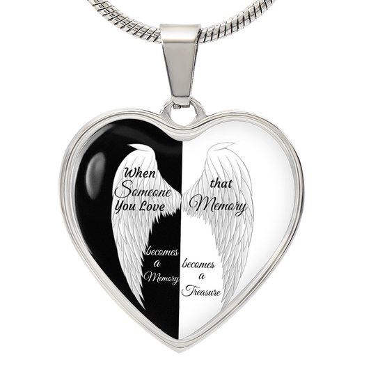 Luxury Graphic Heart Necklace Black and White with White Angel wings