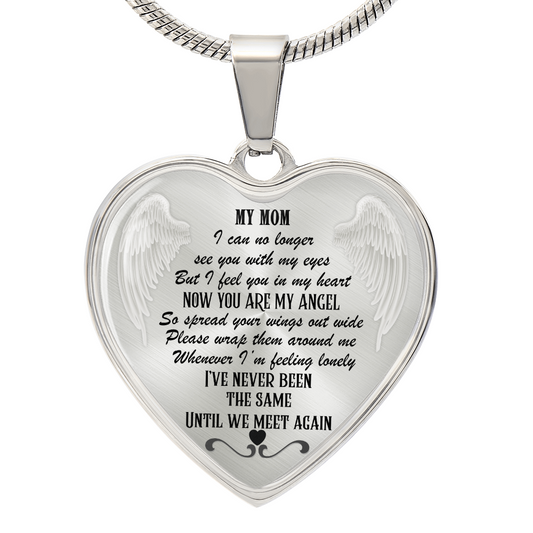My Mom, My Angel Heart Pendant Memorial Necklace