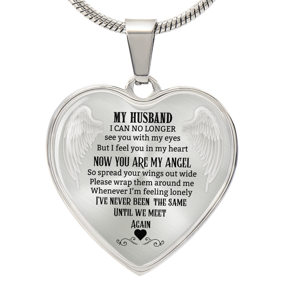 Husband Memorial Heart Necklace, Angel Keepsake Pendant, Loss of Husband Gift, In Loving Memory Jewelry