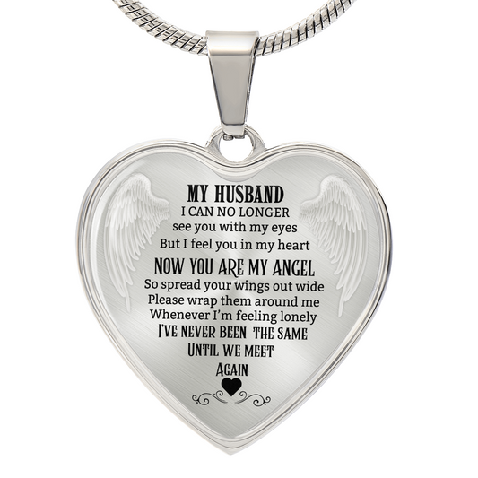 Husband Memorial Heart Necklace, Angel Keepsake Pendant, Loss of Husband Gift, In Loving Memory Jewelry
