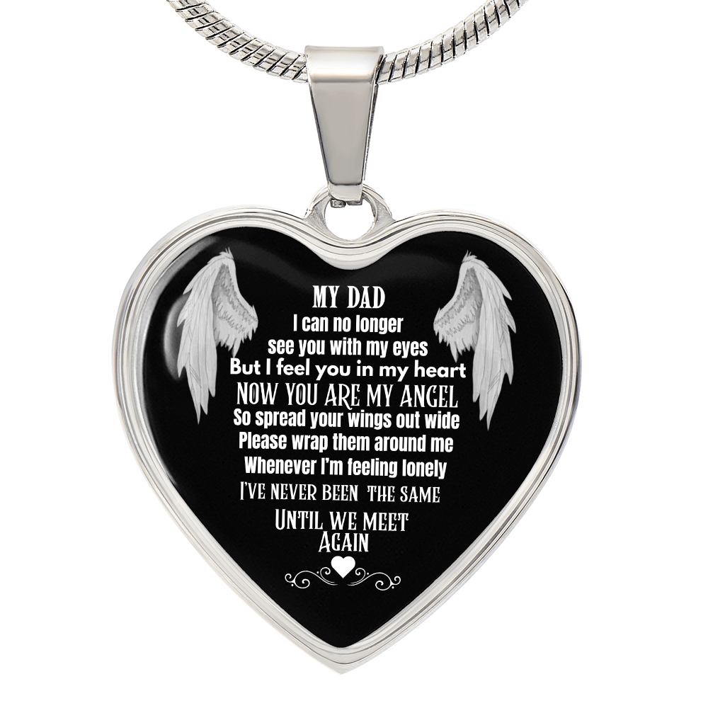 Dad Memorial Heart Necklace – Angel Wings Keepsake, Bereavement Gift