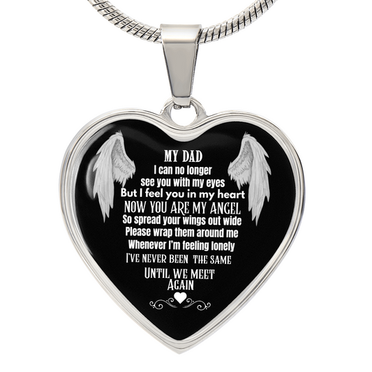 Dad Memorial Heart Necklace – Angel Wings Keepsake, Bereavement Gift