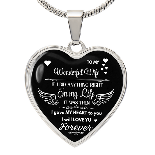Luxury Graphic Heart Necklace To My Wonderful Wife - Angel Wings -Love Gift to Wife by ShineOn Fulfillment