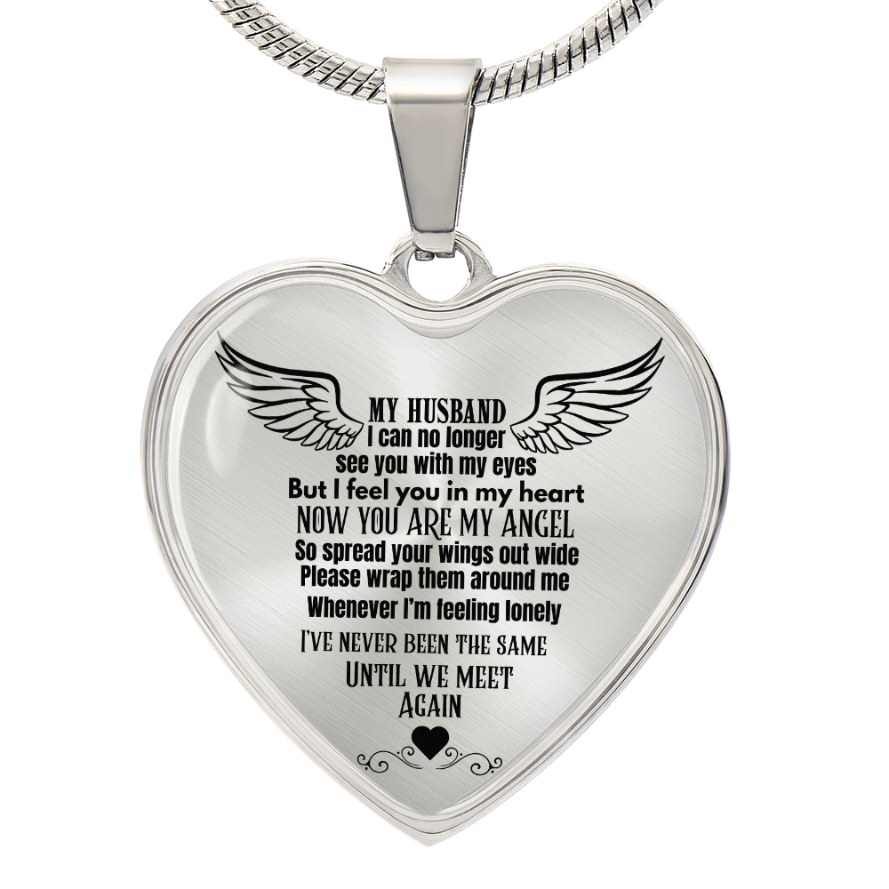 Heart Pendant Necklace for Widows, Angel Remembrance Jewelry Gift for Husband in Loving Memory, Grief Support, Anniversary & Memorial Gift