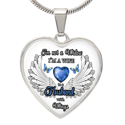 Personalized Memorial Necklace for Wife – "I'm a Wife to a Husband with Wings" – Heart Pendant Sympathy Gift – Loss of Husband Jewelry by ShineOn Fulfillment