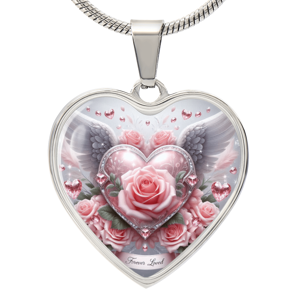 Luxury Graphic Heart Necklace Forever Love Pink Rose Angel Wings by ShineOn Fulfillment