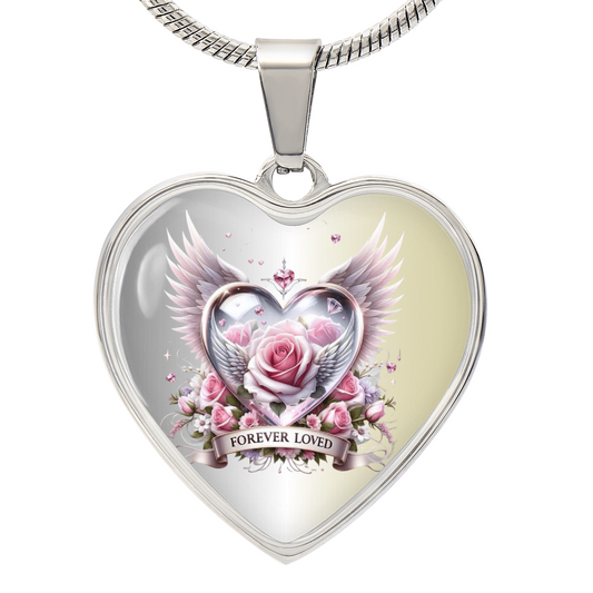 Luxury Heart Necklace - Pink Rose Forever Loved