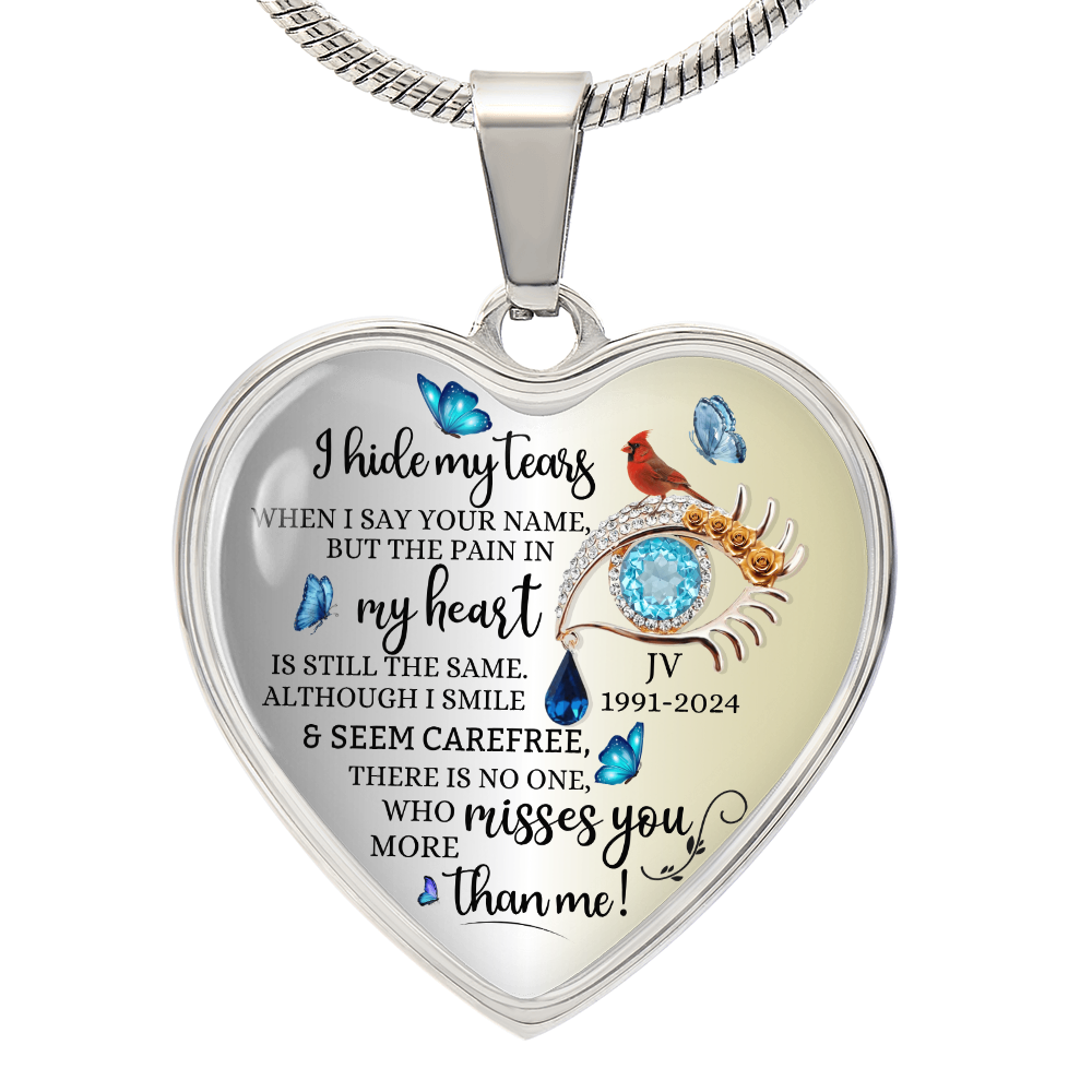 Luxury Graphic Heart Pendant Necklace I hide my tears when I say Your Name personalized memorial Jewelry