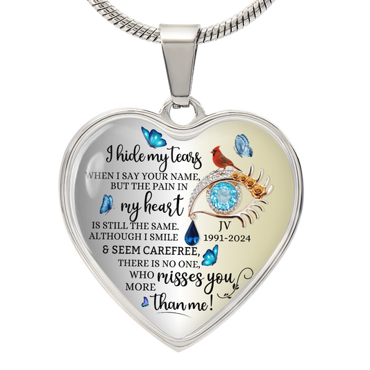 Luxury Graphic Heart Pendant Necklace I hide my tears when I say Your Name personalized memorial Jewelry
