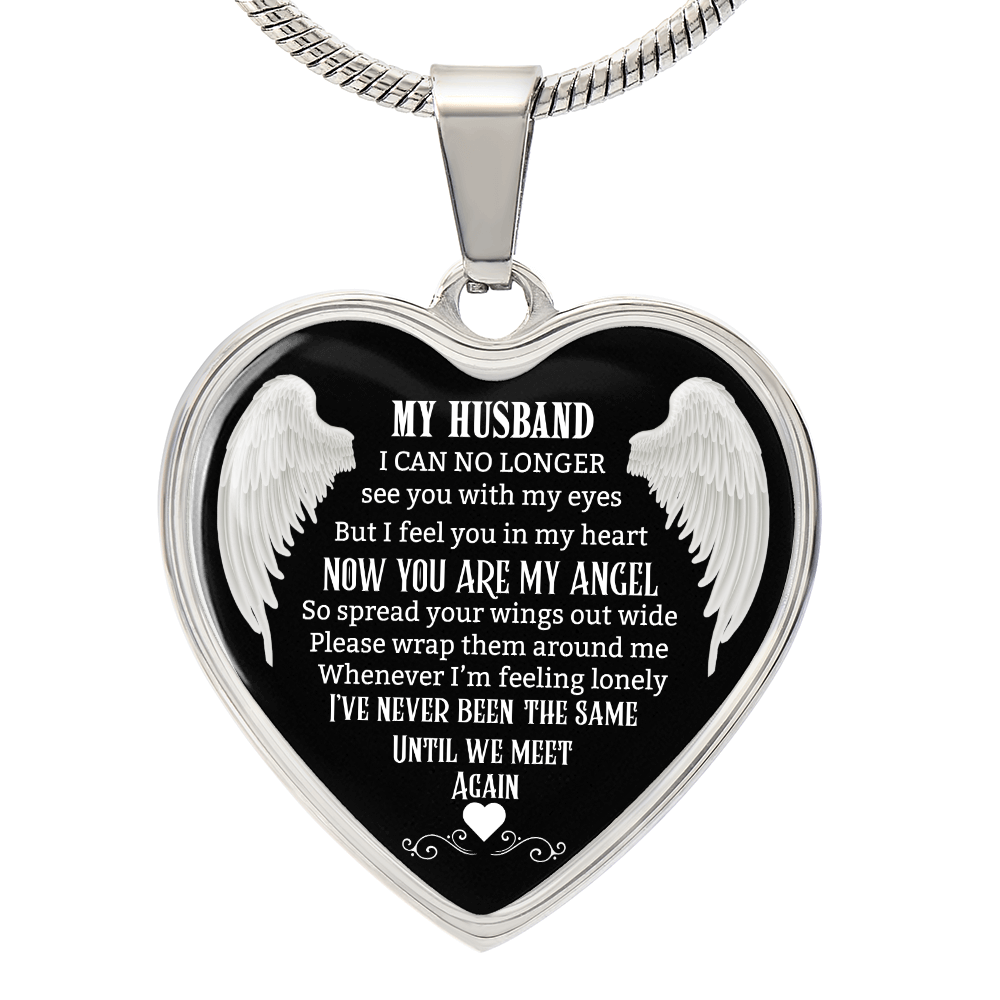 Husband Memorial Heart Pendant, Personalized Angel Keepsake, Sympathy Jewelry Gift