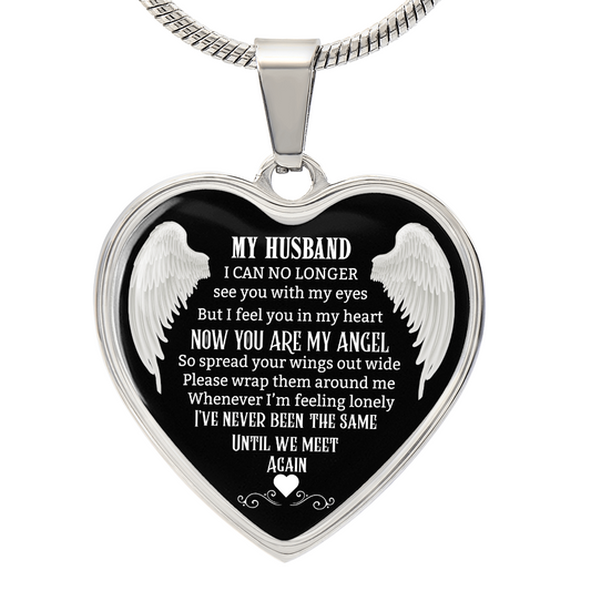 Husband Memorial Heart Pendant, Personalized Angel Keepsake, Sympathy Jewelry Gift