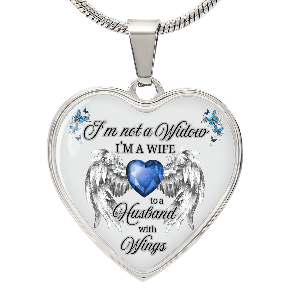 Husband in Heaven Memorial Necklace – “Wife to a Husband with Wings” Heart Pendant Gift