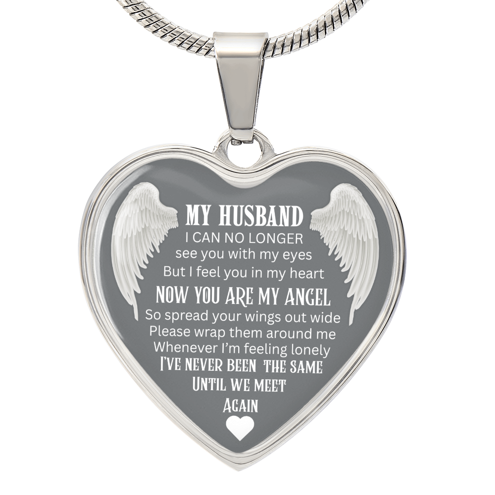 Luxury Graphic Heart Necklace Until We meet again Angel Wings design
